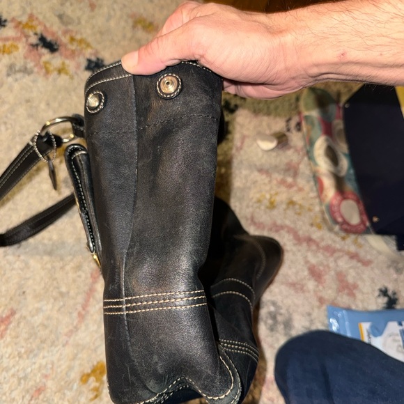 [Near Mint] Coach 8A09 Black Handbag Soho Double Pocket Tote Leather Vintage - Picture 3 of 15